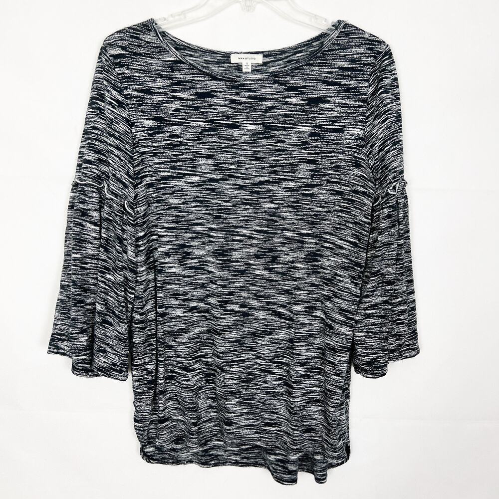 Max Studio Marled Bell Sleeve Gray Top